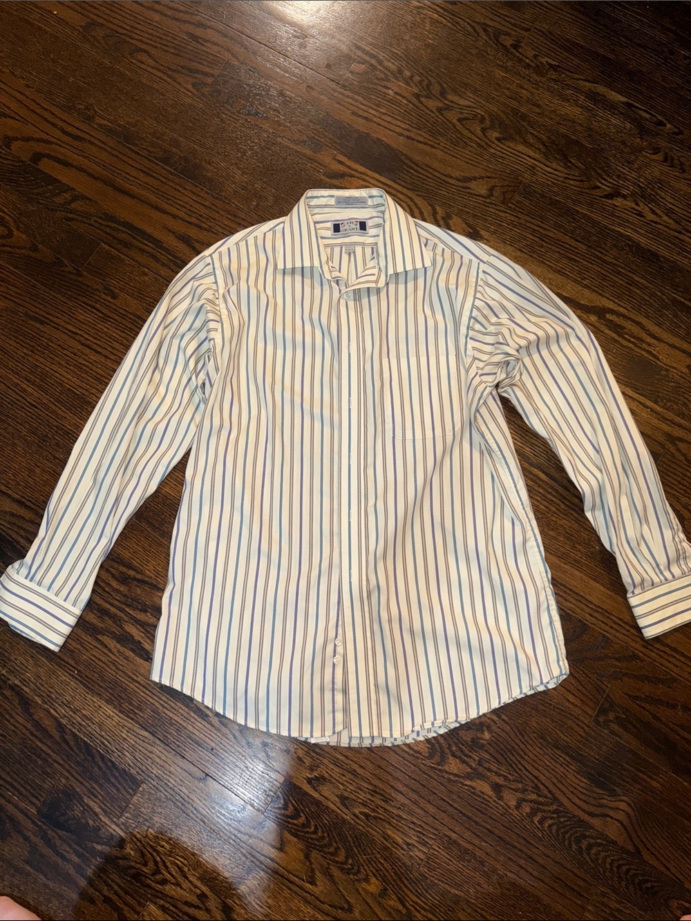 Sutter & Grant Striped Dress Shirt 16 34/35 Blue Gold White Button Up